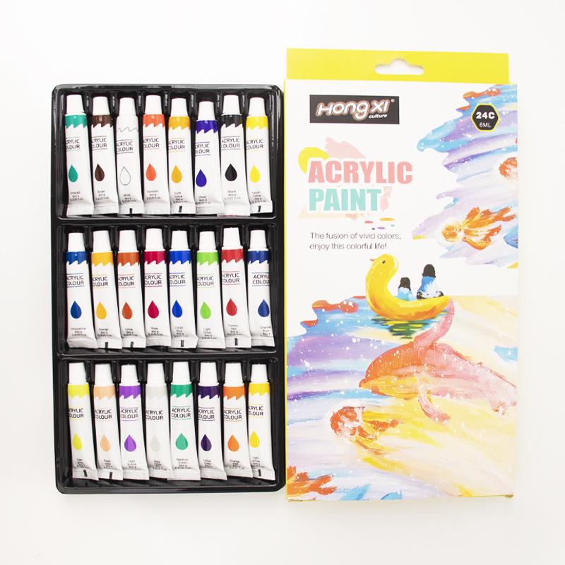 Acrylic Paint Set for Kids: 12/18/24 Colors, 6ml Tubes, Waterproof, Ideal for DIY Hand-Painted Shoes & Clothes.