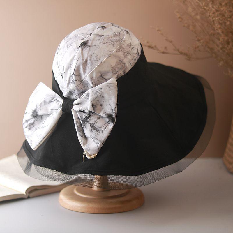 Ruffles Flower Print Sun Hat Elegant UV Protection Bucket Hats Trendy Mesh Breathable Travel Beach Hats for Summer Outdoor