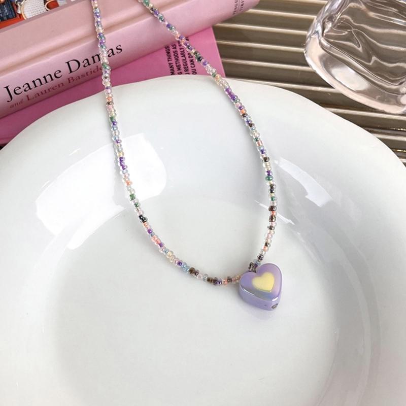 Acrylic Heart Beaded Necklaces Heart Pendant Choker  Beads Chokers Party Accessories Gift for Women Girlfriends