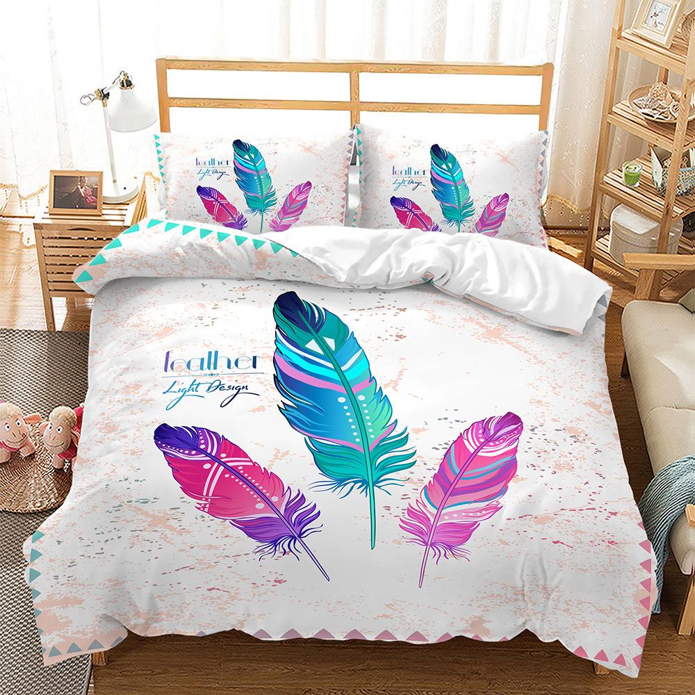 Bedding, Feather Chart Digital Printing Three-Piece Set, Quilt Cover Sheet Kit