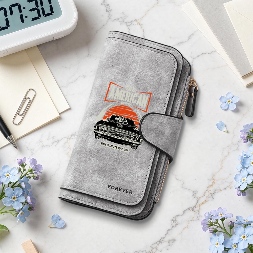 Vintage Car Printed Long Wallet Multi Slot Card Holder Fashion Casual Daily Use Purse
