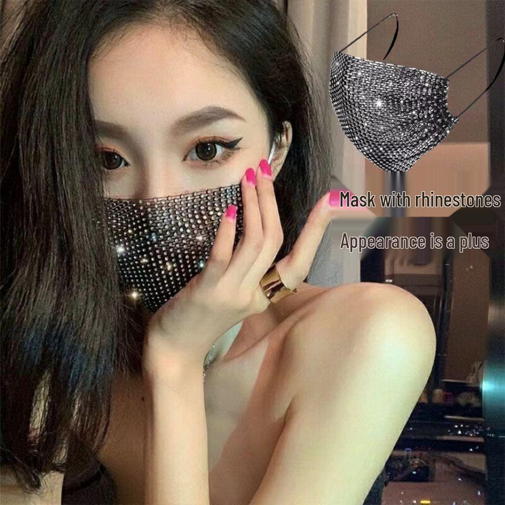 European & American Style Rhinestone Mask: Black Hollow-Out Nightclub Party Accessory