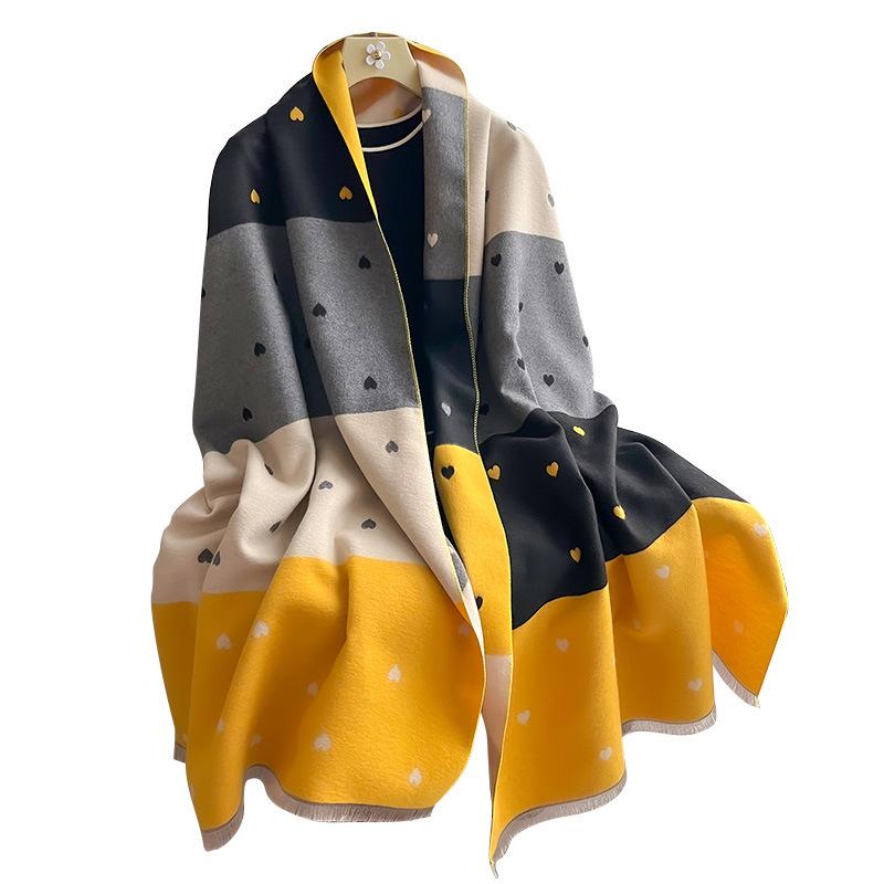 Heart-Shaped Texture Color Matching Fashionable Double-Sided Women'S Imitation Cashmere Thermal Scarf Air Conditioner Scarf Shawl