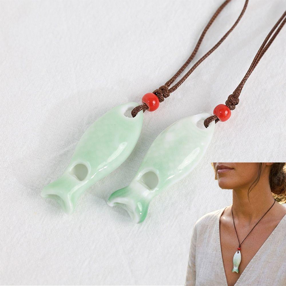 Handmade Fish Whistle Necklace Adjustable Cord Porcelain Fish Pendant Friends Gift