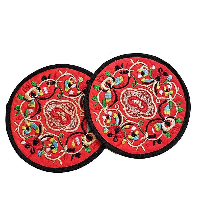 Floral Cloth Coasters for Decoration,13cm Fabric Embroidered Round Coaster Art Souvenirs Gifts Vintage Ethnic Teacup Mat Home Ornament,1pc