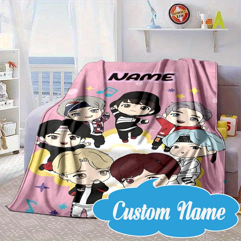 Custom Name Kawaii Stars K-pop Blanket bed sofa Blanket Flannel Blanket for Camping, Hiking, Picnic Essentials,gift for Fan family