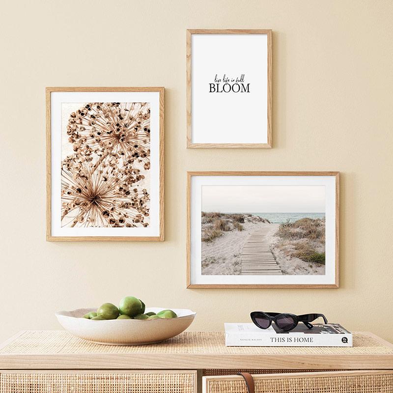 Boho Dried Plants Flowers Herbs Beach Waves Landscape Poster Canvas Painting Wall Art Print Pictures for Living Room Home Decor