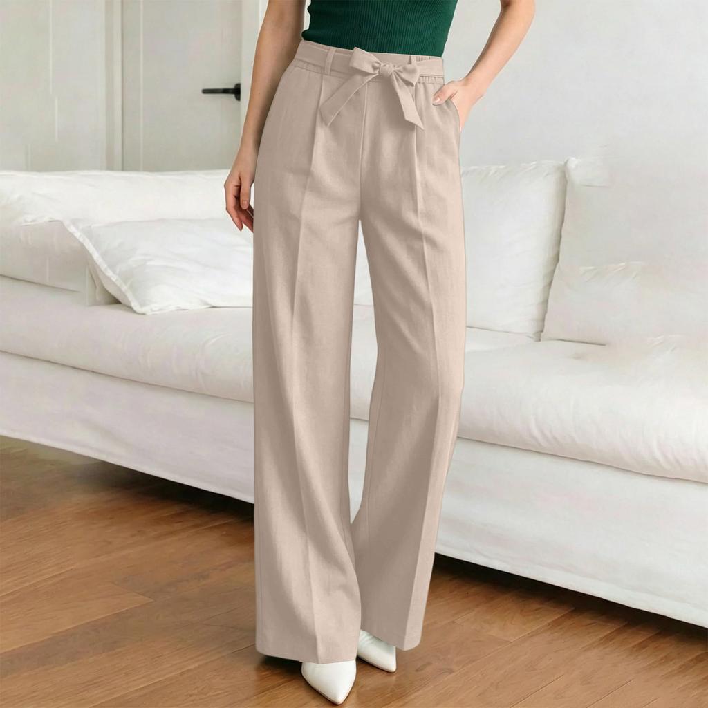 Women's Straight Leg Casual Pants with Slant Pockets and Waist