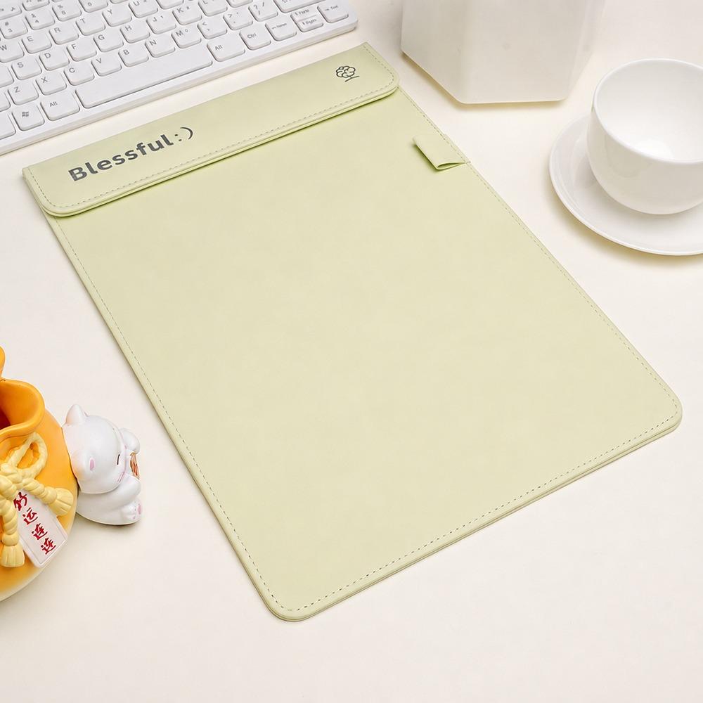 Magnetic A4 File Folder PU  Leather Document Holder Simple Clipboard  Business Meeting Green 01