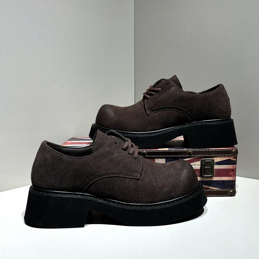 Men's 2025 Spring Genuine Leather Casual Shoes - Breathable Big Toe, Thick Sole, Low-Top Martin Boots