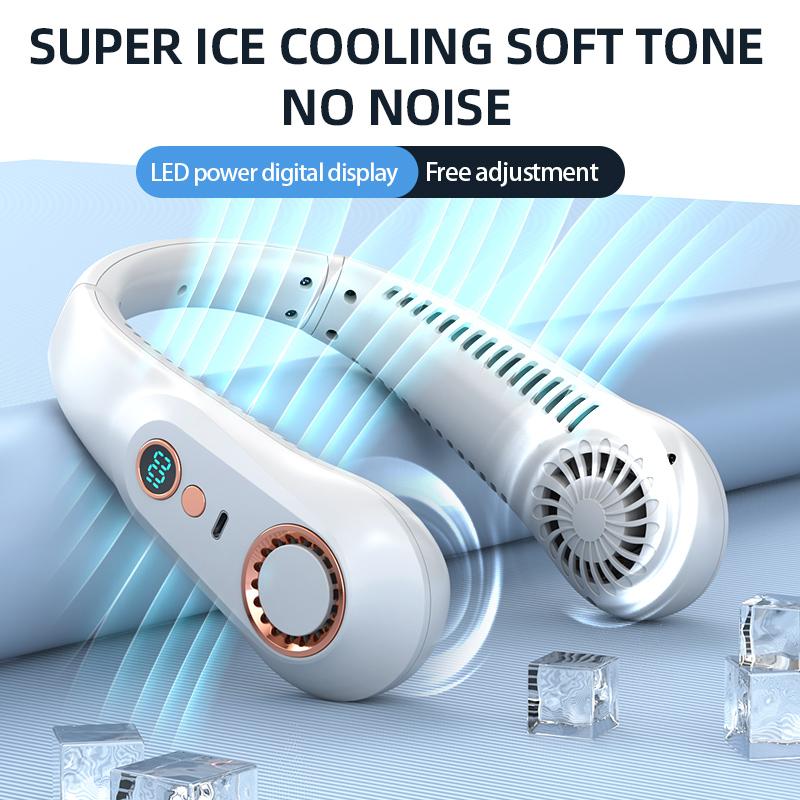 New 3000mA Portable Mini Hanging Neck Fan Bladeless Neckband Fan Digital Display Power Air Cooler USB Rechargeable Electric Fans