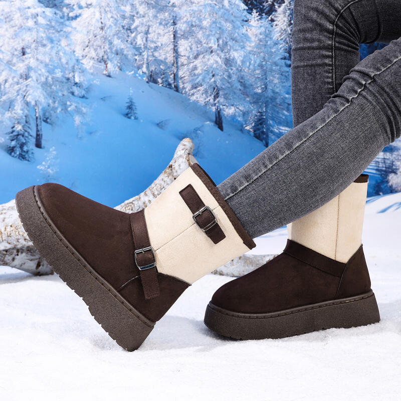 Fashion Fashion Mix Color Thick Bottom Snow Boots Women 2025 Winter Warm Plush Non Slip Ankle Boots Metal Bucket Furry Designer Shoes 42