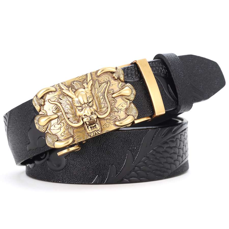 Men Leather Belt Metal Automatic Buckle Brand Luxury Waistband for Male Famous Work Business Black Coffee Cowskin Strap