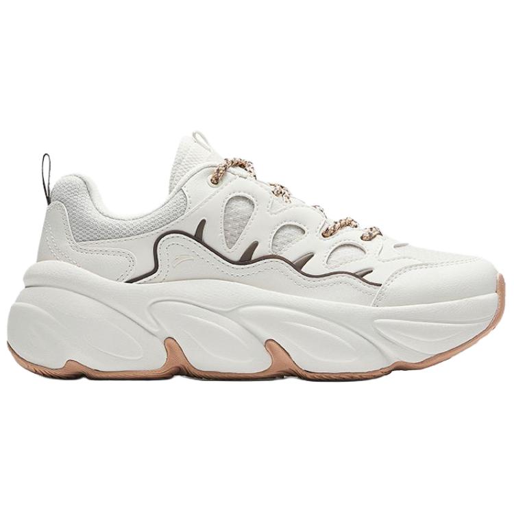 Anta Fashion Trendy Cute Claw Shoes Breathable Lightweight Increased Height Low Top Casual Shoes Women Sneaker White Brown 122538880-2