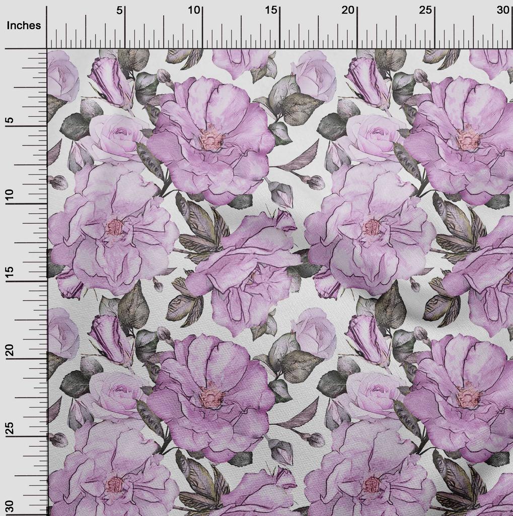 oneOone Cotton Flex White Fabric Leaves & Flower Florals Sewing Material Printed Fabric By The Yard 40 Inch Wides -