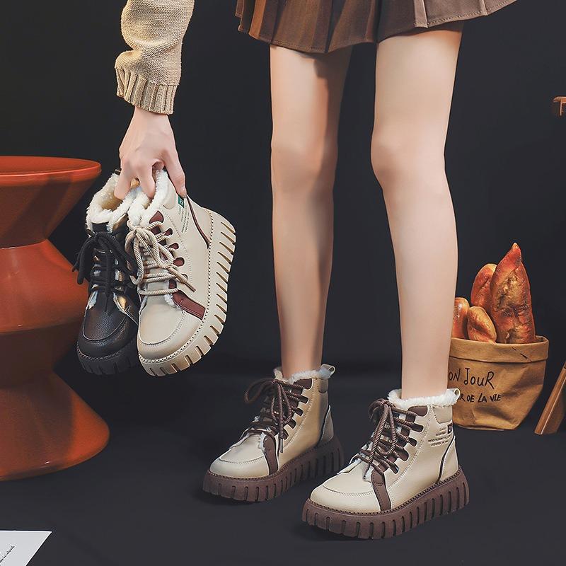Winter Samt verdickt High-Top Damen Baumwollschuhe lässige Plateau Schneestiefel Martin Stiefel große Baumwolle warm kurze Stiefel