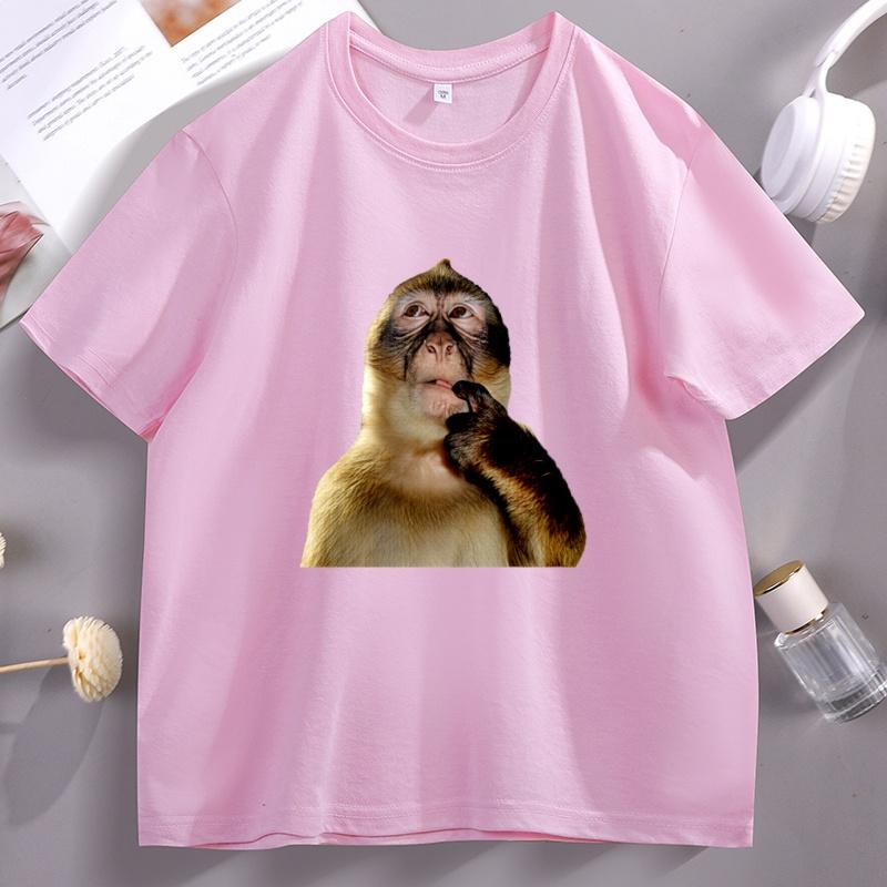 Funny Monkey Thinking Meme T Shirt Unisex Unisex Vintage Short Sleeve Round Neck Tshirt Male Designer Clothes Animal Lover Tees