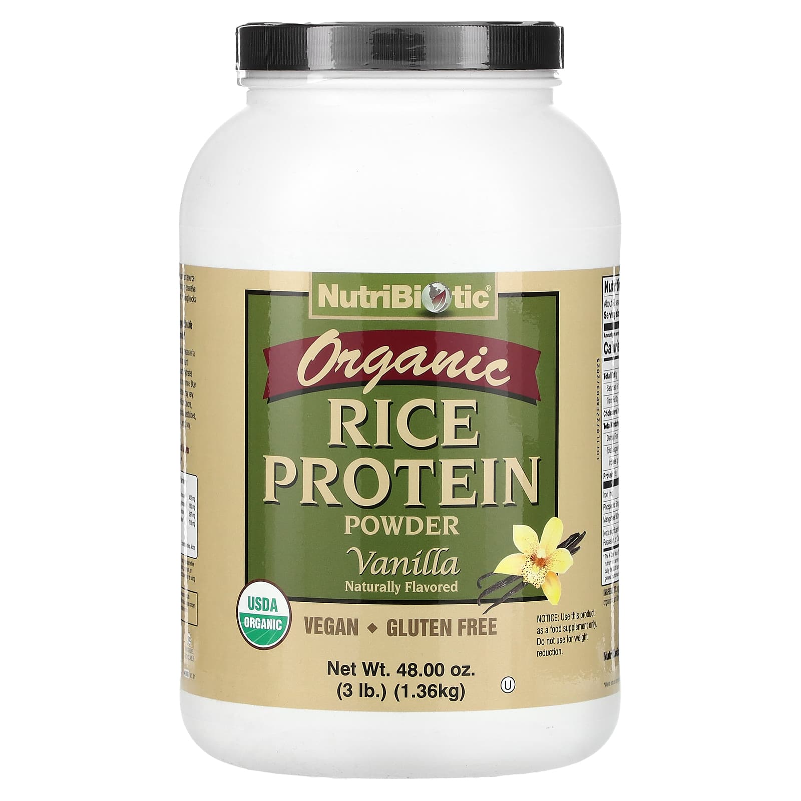 

NutriBiotic, Raw Organic Rice Protein, Vanilla, 3 lbs (1.36 kg)
