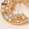 Coat Brooch Accessory Retro Style Letter C-Shape with Rhinestones Imitation