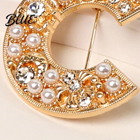 Coat Brooch Accessory Retro Style Letter C-Shape with Rhinestones Imitation