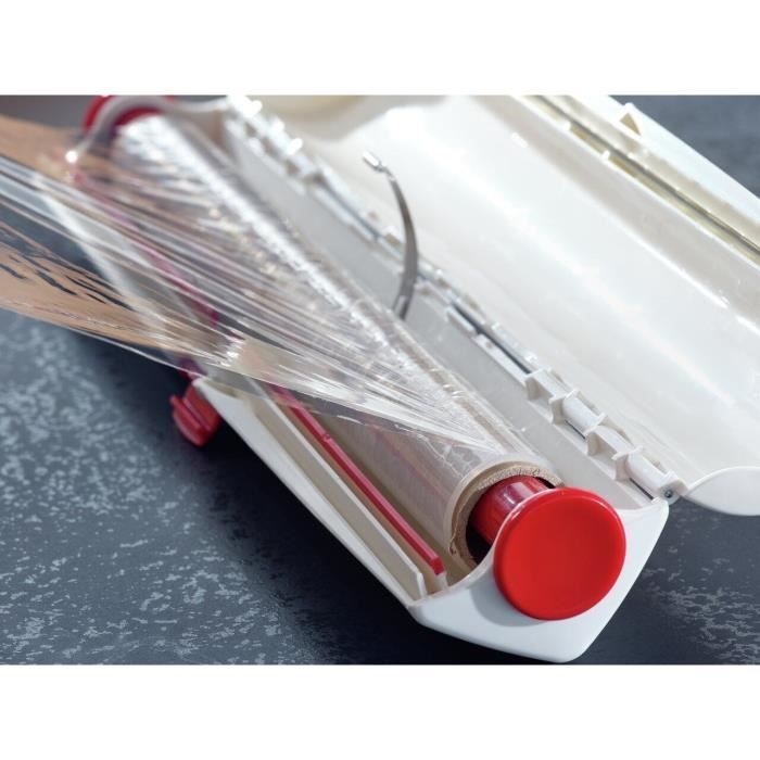 Dérouleur coupe-film Leifheit Perfect Cut 23051, coupe-film étirable pour film alimentaire et papier aluminium de max. 33 cm, blanc