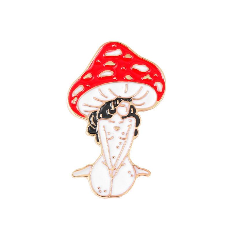 Fashionable Geometric Metal Badge Mushroom Brooch Original Design For Trendy Outfits