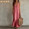 Vestidos Casuales de Verano Primavera Color Sólido Estampado Sin Mangas Cuello en U