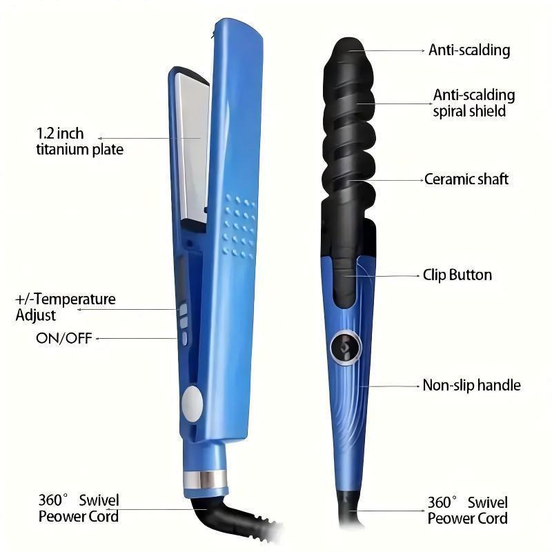 Three-in-One Curling Iron, Hair Straightener, Spiral Curler, and Comb Electric Hair Styling Set