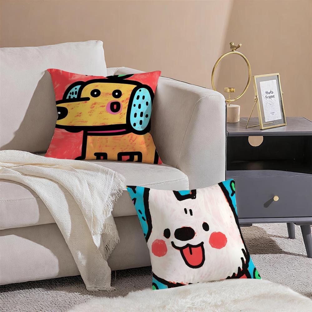 Cute color dogs Cushion Cover Throw Pillow Cover Hidden Button Durable Polyester Chair Cushion