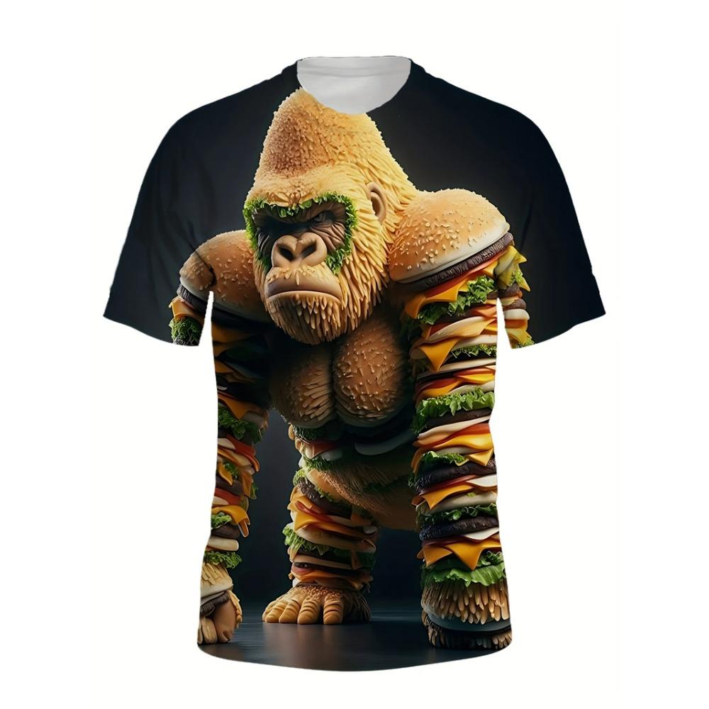 Summer Men's T-shirt Cartoon Animal Print Casual Short Sleeve Y2k T Shirt Women Outdoor Plus Size Streetwear Clothing