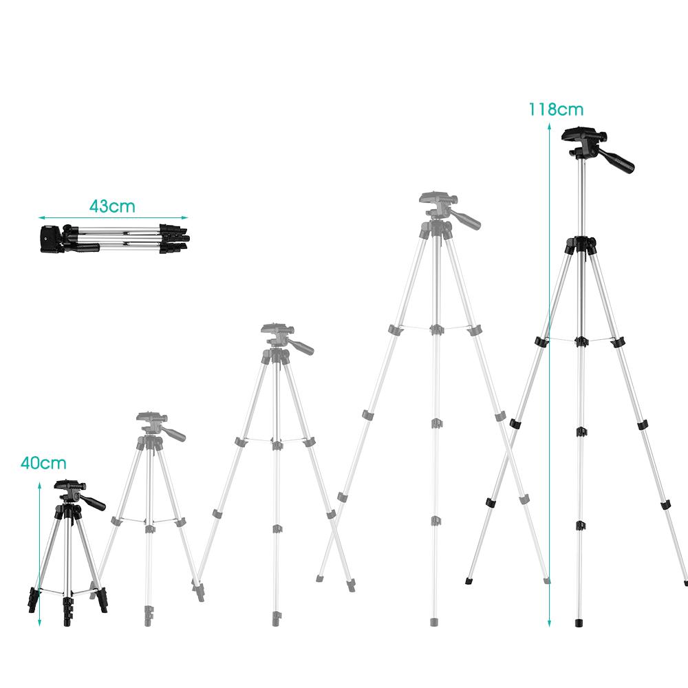 Max. Height 46inch/118cm Aluminum Alloy Camera Tripod Lightweight Portable Photography Video Tripod Max. Load 2.5kg with Carrying Bag Compatible with