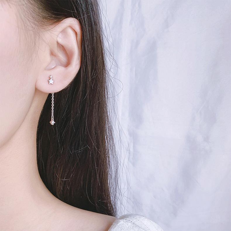 

Elegant Five-Pointed Star Thread Earrings with Inlaid Stone for Women