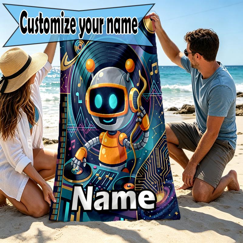 Custom Name Personalized Cosmic Bot Crew Print Beach Towel, for Trip Camping Beach Party Home Decor, Birthday Gift for Family & Friends