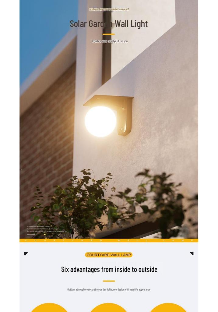 Waterproof Solar Round Ball Wall Light for Outdoor Garden, Balcony, Courtyard, and Fence Decoration