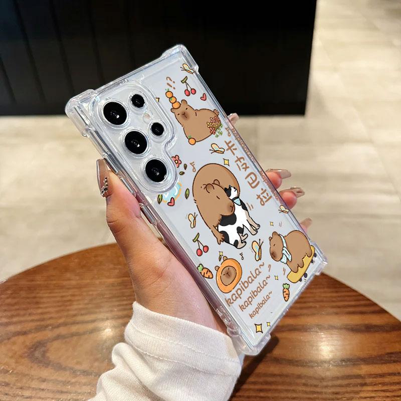 Phone Case For Samsung Galaxy S25 FE S24 S23 S22 S21 Ultra S20 Plus Note 20 10 S25FE Clear Shockproof Cover Cute Little Capybara