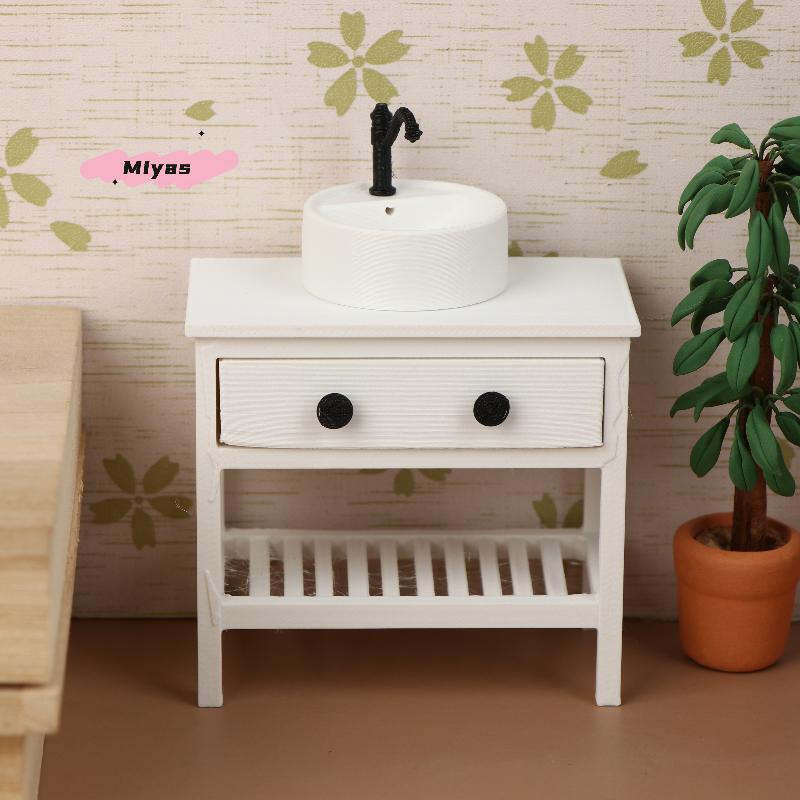 1/12 Scale Dollhouse Sink Cabinet Model - Bathroom Furniture Decoration for Dolls House Living Scene Ornament Toy for Girls