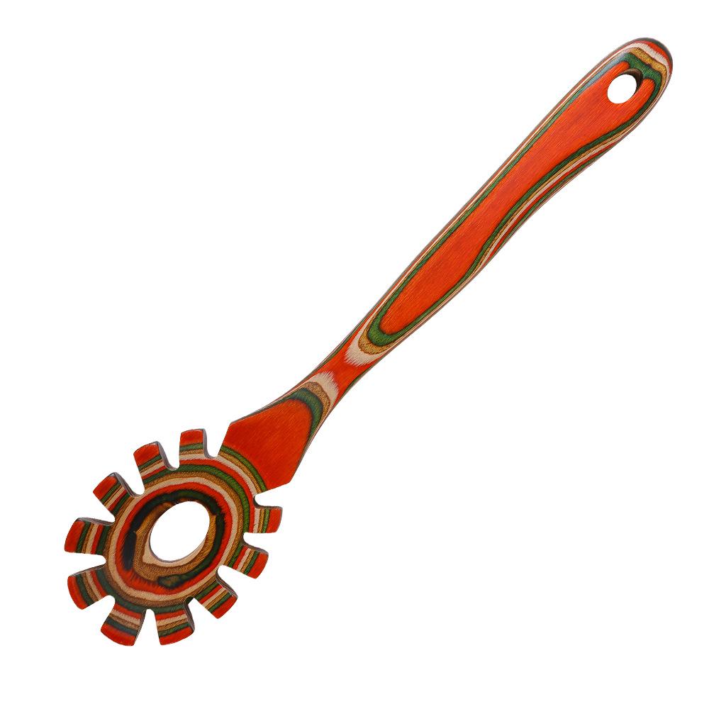 Colored Wooden Kitchen Set: Non-stick Ladle, Strainer, and Spatula.