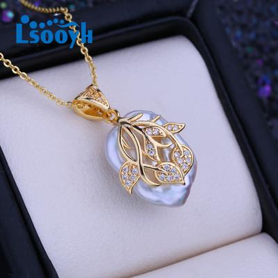 Natural Freshwater Big Baroque Pearl Pendant Classic Flower Pendant Necklaces For Women Girl Birthday Gift Party Jewelry