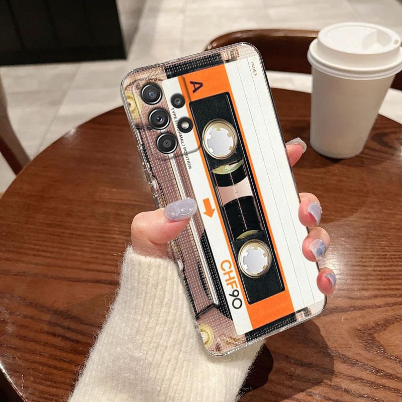 Vintage Music Tapes Cassette For Samsung Galaxy A55 Case A54 A52 A53 5G A15 A14 A13 A21S A23 A51 A34 A35 A33 A32 A72 Clear Cover