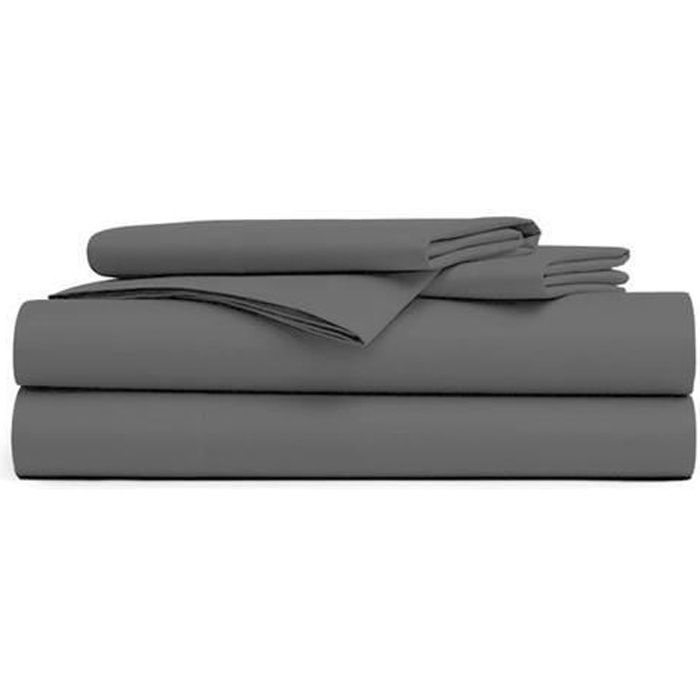 Drap Plat - DUBLANC - ANTHRACITE - 240x300cm - 100% Coton - Grand bonnet extensible