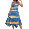 Abito midi da donna casual alla moda, con scollo rotondo, senza maniche, stampa floreale e orlo irregolare