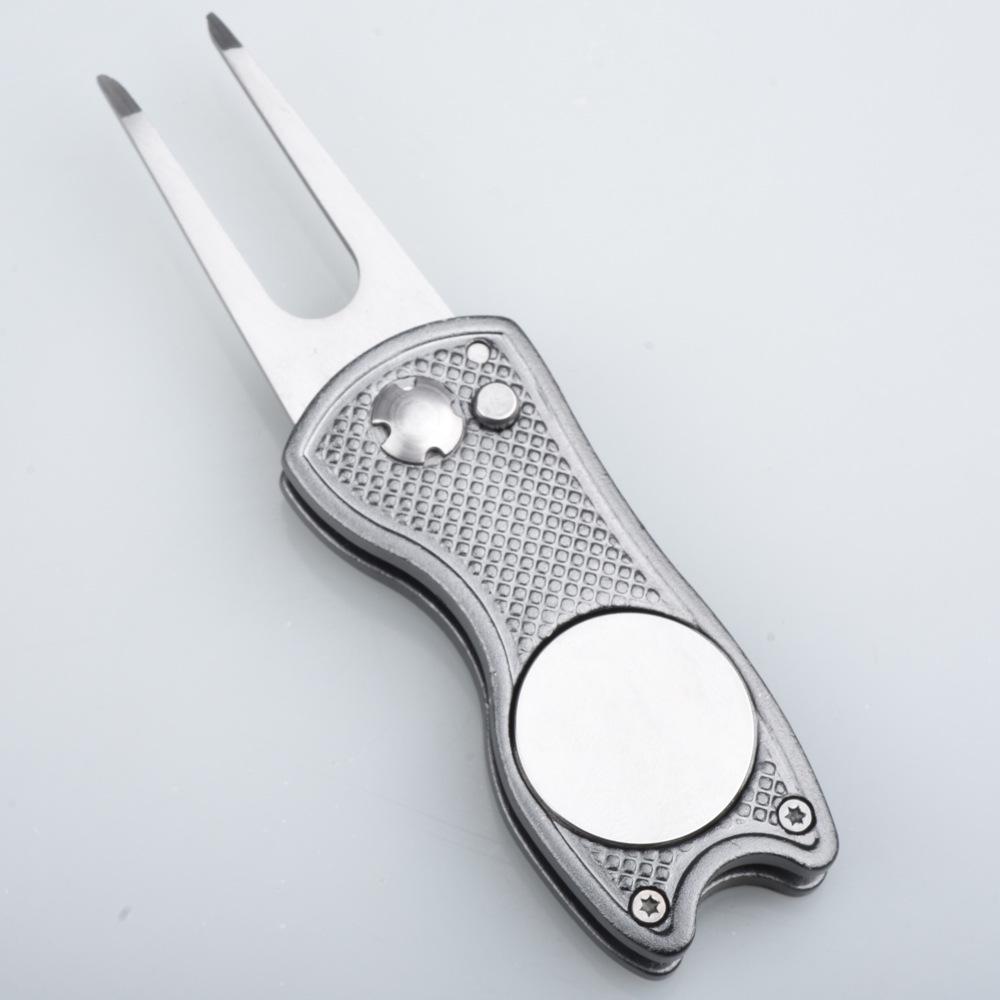 Folding Golf Green Repair Tool with Marker - Aluminum Handle