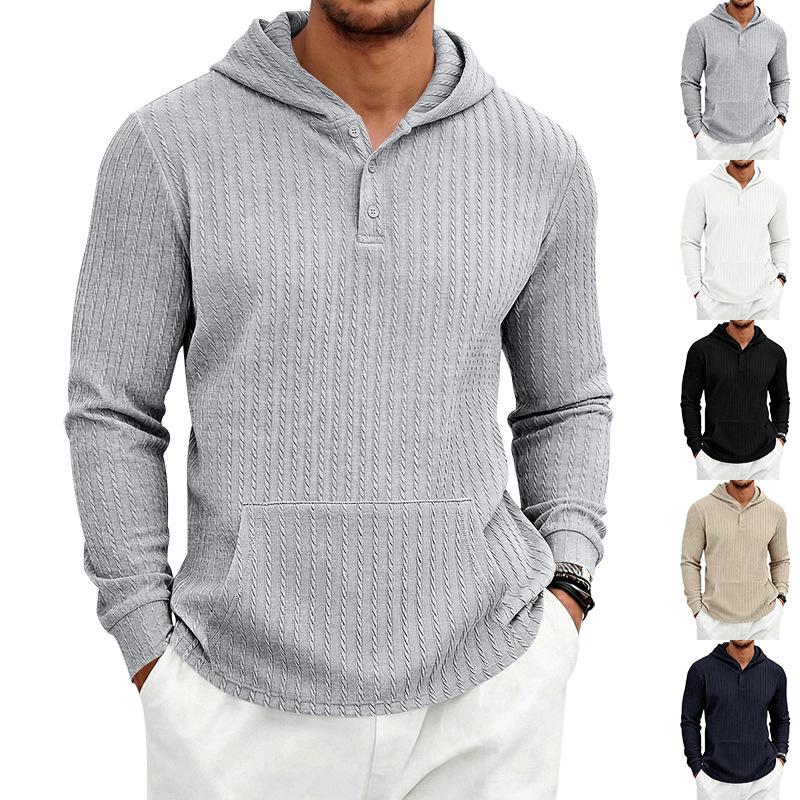 Pánská mikina s kapucí, dlouhým rukávem, pruhovaná, ležérní, pullover