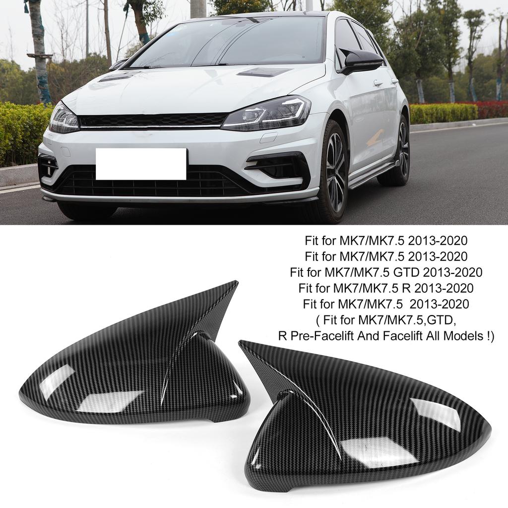 Pair of Rear Side Mirror Cover Caps Housing Addon Fit for MK7 MK7.5 R 20132020(Carbon Fiber Style )