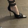 Metal buckle temperament versatile premium black high heels street cool handsome punk style sexy hollow 2025 autumn new