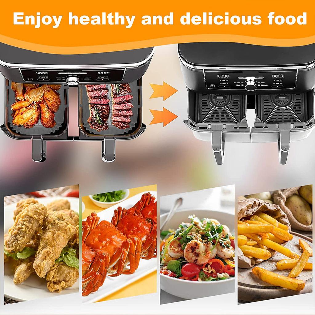 Silicone Air Fryer Pot Tray Food Safe Reusable Rectangle BBQ Barbecue Pad Plate Airfryer Oven Baking Mold Basket Pan for Kitchen