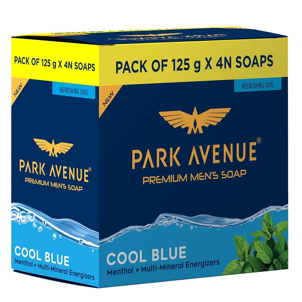 Park Avenue Premium Mens Soap Cool Blue 125g X 4N Refreshing Menthol Mineral Energizer For All Skin Types