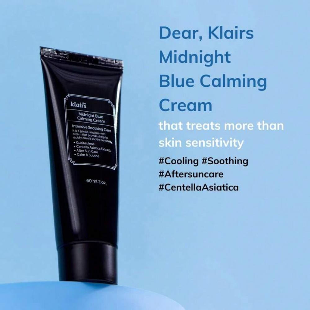 Dear, Klairs Midnight Blue Calming Cream 60g Soothing, Redness Relief Moisturizer, Hydrating, Fast Absorbing, Light Texture For Easy Use