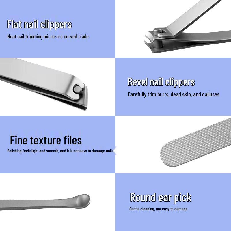 Xiaomi Mijia Nail Care Set: Slant-Mouth Nail Clippers, Manicure Knife, Ear Pick, and Portable Case.