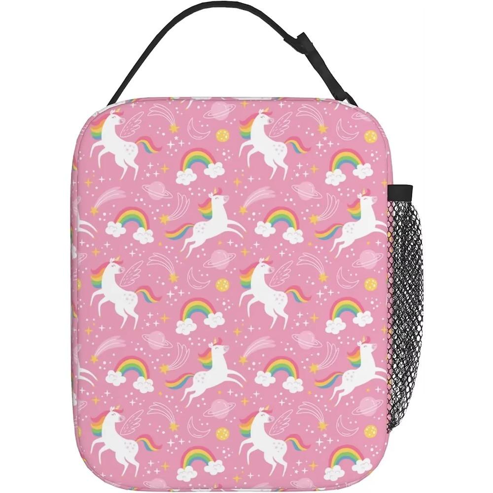 Pink Unicorns Lunch Box for Girls Women Reusable Insulated Bento Tote Bag Portable Thermal Cooler Organizer for Picnic Beach